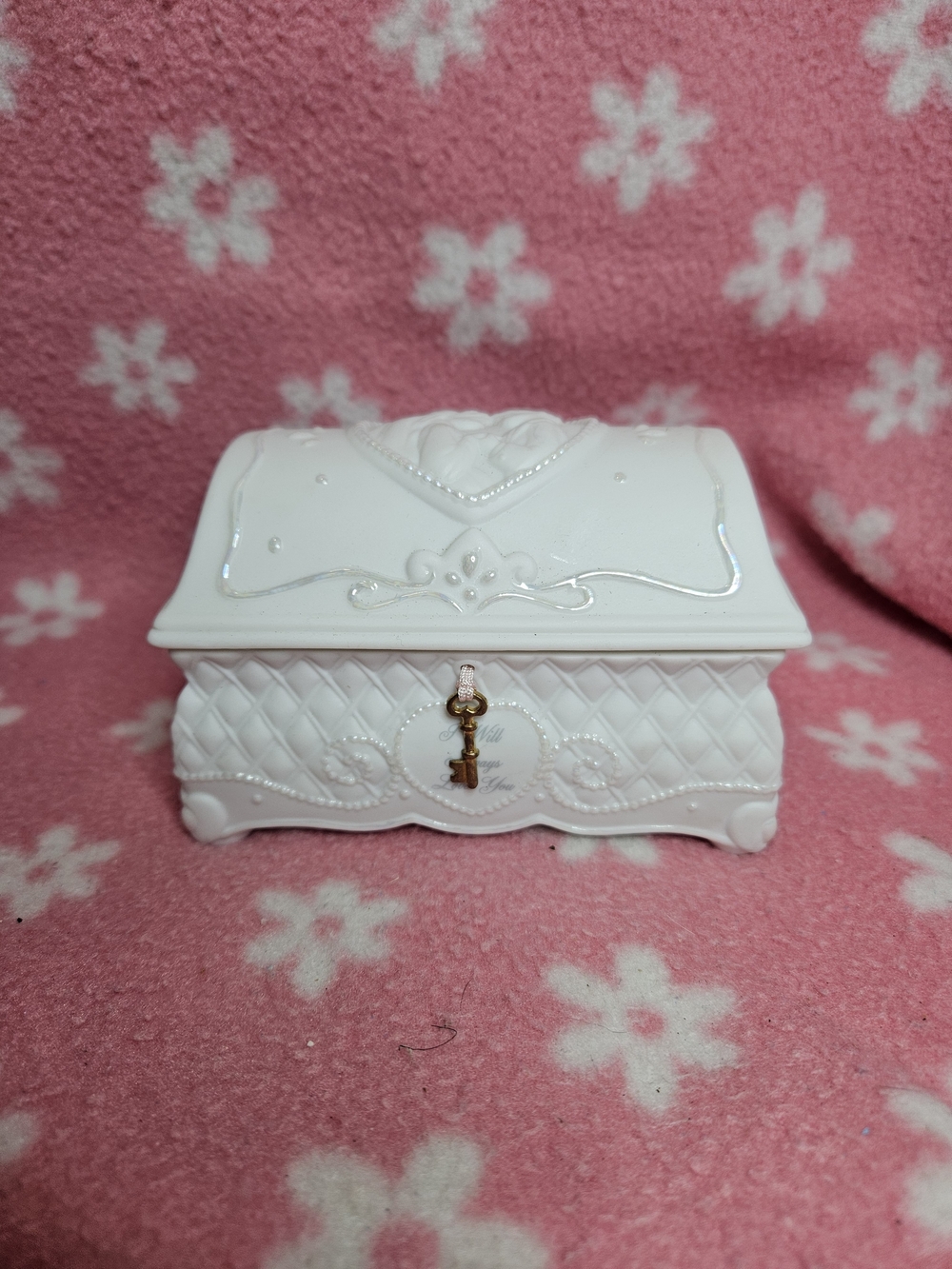 Precious Moments White Jewelry Keepsake Box with Gold Key Accent